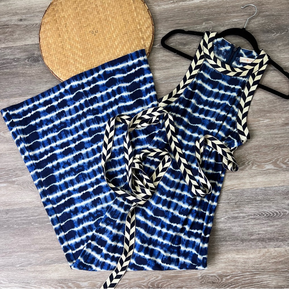 Tory Burch Navy and White Tie-Dye Racerback Maxi Dress - Picture 4 of 10